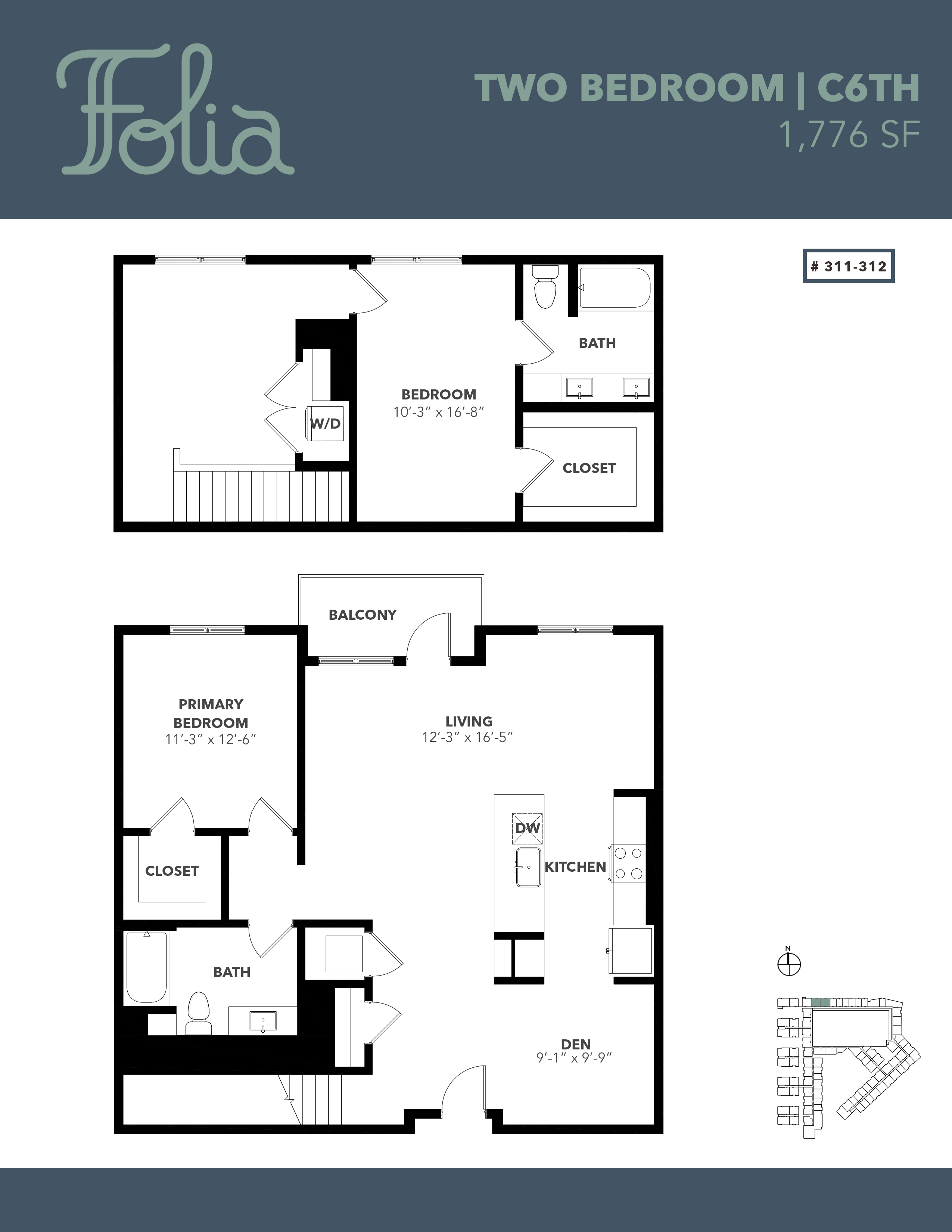 Floor plan for 2 beds, 2 baths, 1776 sqft